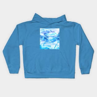 Evening blue landscape. Encaustic, art decoration, sketch Kids Hoodie